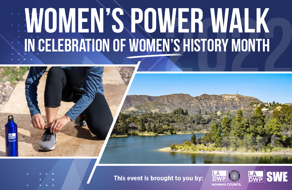 Image of woman tying shoe laces next to image of the Hollywood Reservoir, with text saying 